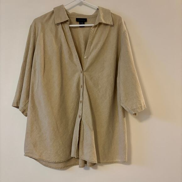 Venezia Linen Cotton short sleeve tan top 22/24 - Picture 1 of 10